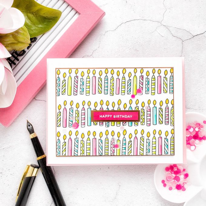 Pretty Pink Posh | Rows of Candles Birthday Card by Yana Smakula featuring Birthday Borders Stamp Set #prettypinkposh #birthdaycard #cardmaking