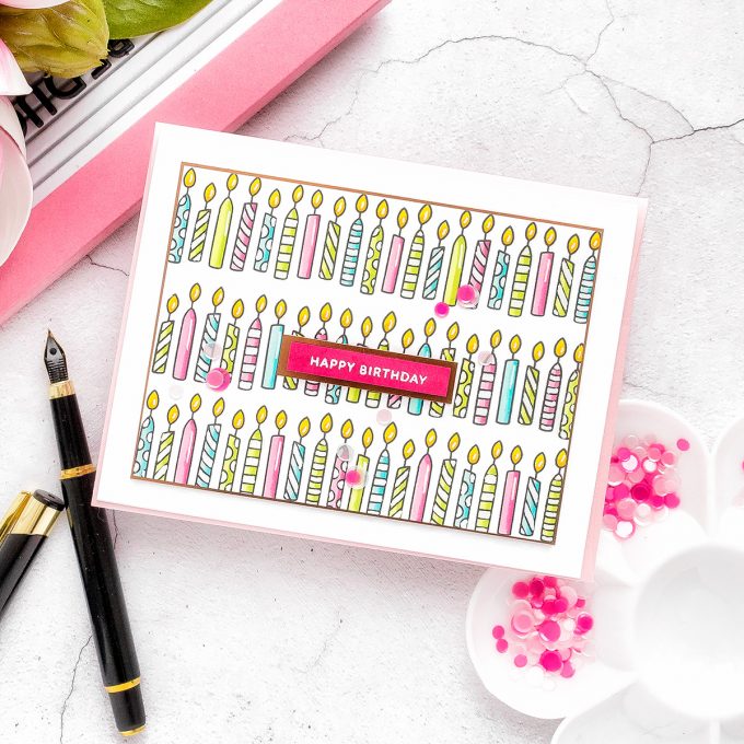 Pretty Pink Posh | Rows of Candles Birthday Card by Yana Smakula featuring Birthday Borders Stamp Set #prettypinkposh #birthdaycard #cardmaking