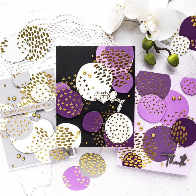 Spellbinders | Glimmer of the Month - Abstract Foiled Shapes Cards by Yana Smakula #cardmaking #hotfoil #glimmerhotfoilystem #spellbindersclubkits