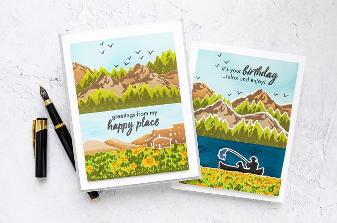 Hero Arts | Color Layering Mountains at the Lake Cards. Video tutorial by Yana Smakula #heroarts #colorlayering #cardmaking