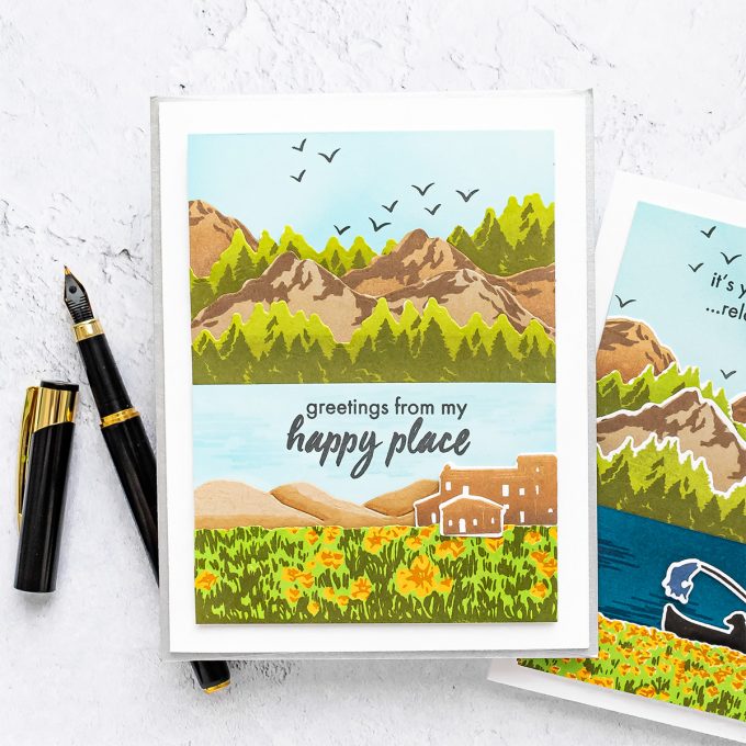 Hero Arts | Color Layering Mountains at the Lake Cards. Video tutorial by Yana Smakula #heroarts #colorlayering #cardmaking