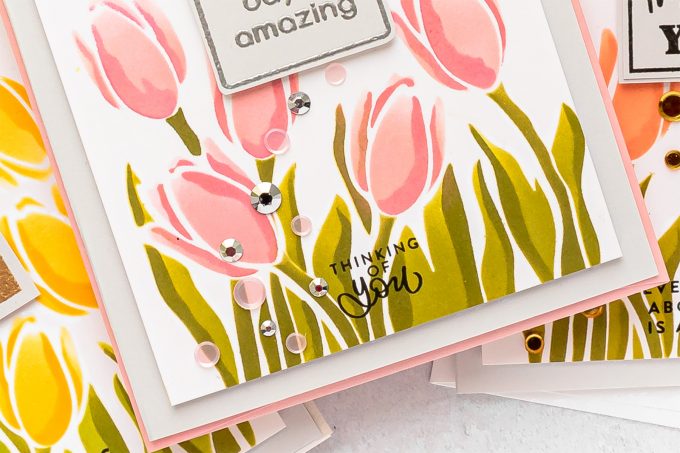 Simon Says Stamp | Spring Tulips Greeting Cards featuring Simon Says Stamp Stencil Layered Tulips #SimonSaysStamp #Cardmaking #HandmadeCard