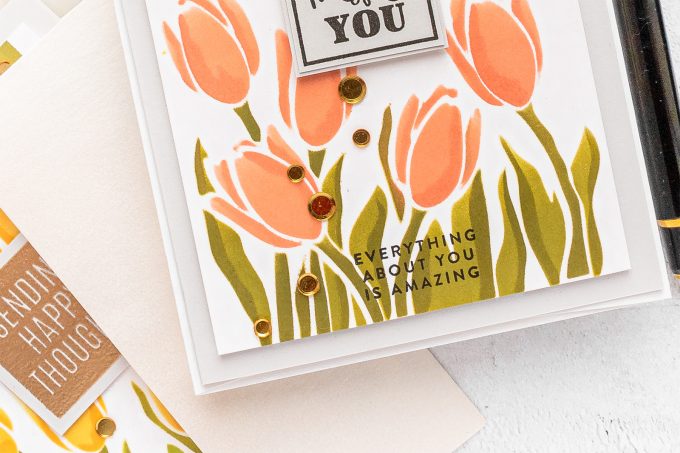 Simon Says Stamp | Spring Tulips Greeting Cards featuring Simon Says Stamp Stencil Layered Tulips #SimonSaysStamp #Cardmaking #HandmadeCard
