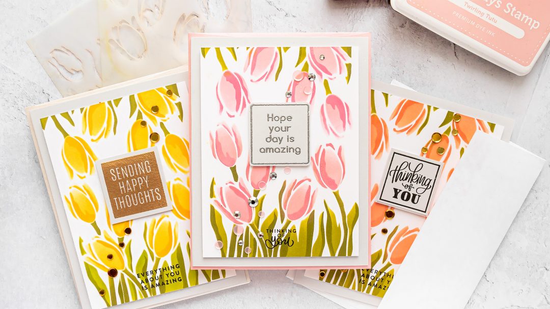 Simon Says Stamp | Spring Tulips Greeting Cards featuring Simon Says Stamp Stencil Layered Tulips #SimonSaysStamp #Cardmaking #HandmadeCard