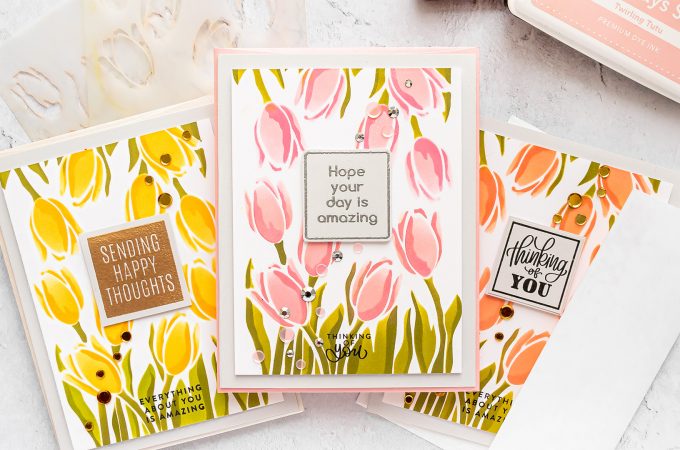 Simon Says Stamp | Spring Tulips Greeting Cards featuring Simon Says Stamp Stencil Layered Tulips #SimonSaysStamp #Cardmaking #HandmadeCard