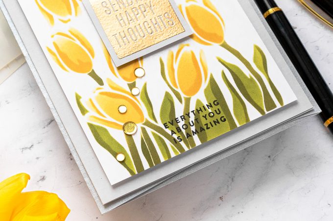 Simon Says Stamp | Layered Tulips Spring Greeting Card by Yana Smakula featuring Stencil LAYERED TULIPS ssst121476 #simonsaysstamp #cardmaking #stamping #greetingcard