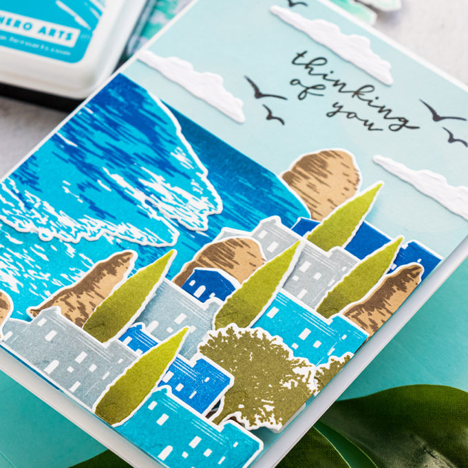 Hero Arts | Beach Heroscape Color Layering Cards. Video tutorial by Yana Smakula featuring CM447 BEACH HEROSCAPE #heroarts #cardmaking #handmadecards #colorlayering #stamping