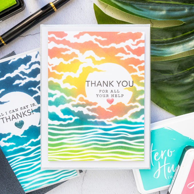 Hero Arts | April 2020 My Monthly Hero Kit - Ink Blended Thank You Cards. Video tutorial by Yana Smakula #heroartsmmh #heroarts #cardmaking #inkblending