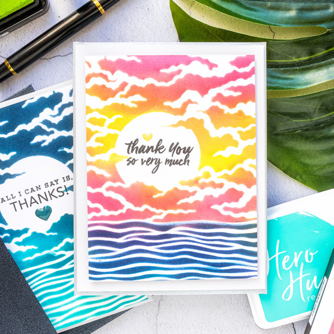 Hero Arts | April 2020 My Monthly Hero Kit - Ink Blended Thank You Cards. Video tutorial by Yana Smakula #heroartsmmh #heroarts #cardmaking #inkblending