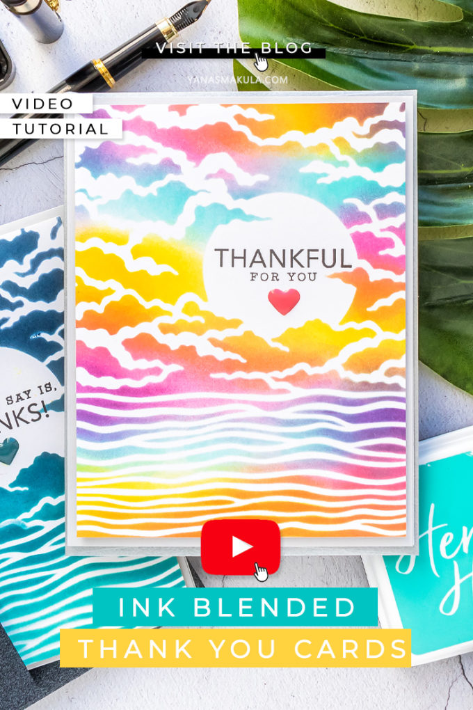 Hero Arts | April 2020 My Monthly Hero Kit - Ink Blended Thank You Cards. Video tutorial by Yana Smakula #heroartsmmh #heroarts #cardmaking #inkblending