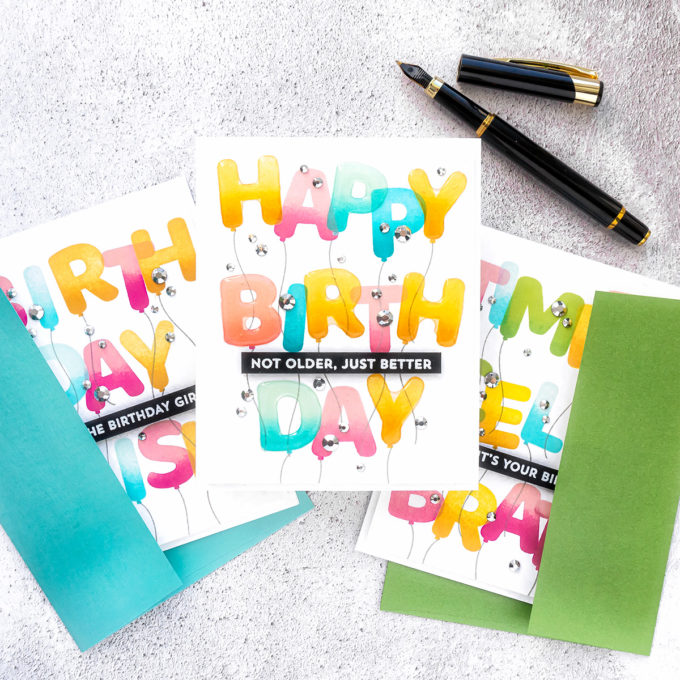 MFT Stamps | Pumped-Up Birthday Cards. Video tutorial by Yana Smakula #cardmaking #MFTstamps #stamping 