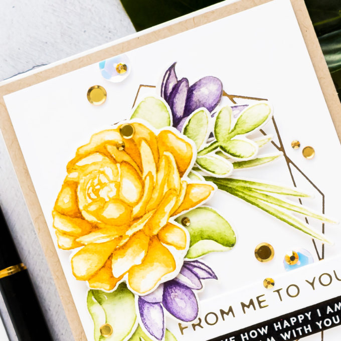 Simon Says Stamp | No Line Watercolor Greeting Card with Hot Foiling. Video tutorial by Yana Smakula #cardmaking #simonsaysstamp #watercolor #hotfoiling #glimmerhotfoilsystem