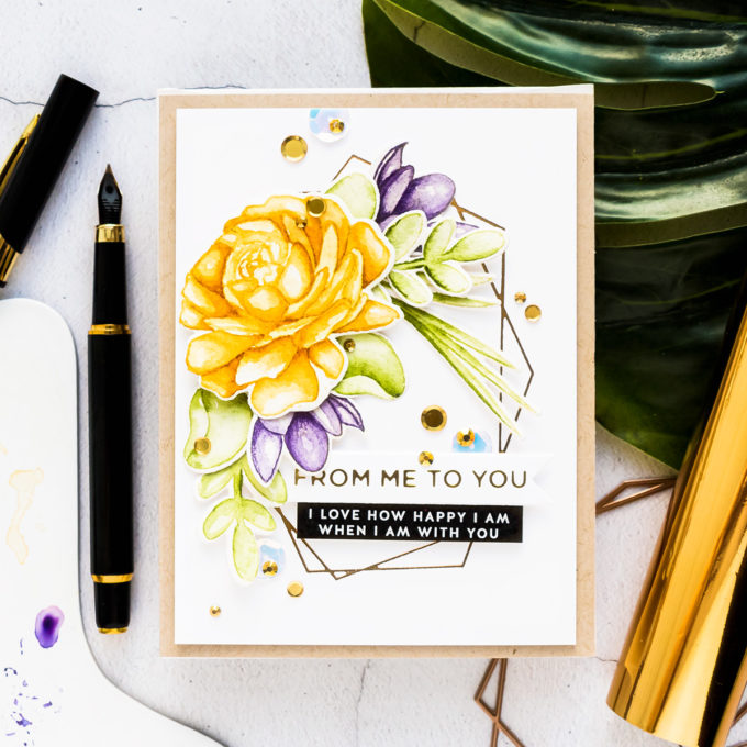 Simon Says Stamp | No Line Watercolor Greeting Card with Hot Foiling. Video tutorial by Yana Smakula #cardmaking #simonsaysstamp #watercolor #hotfoiling #glimmerhotfoilsystem