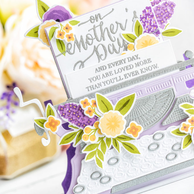 Spellbinders | Dimensional Typewriter Mother's Day Card. April 2020 Amazing Paper Grace Die of the Month Club. Video tutorial by Yana Smakula #Spellbinders #NeverStopMaking #Diecutting #SpellbindersClubKits #AmazingPaperGraceDieOfTheMonth