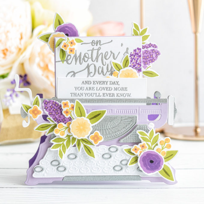 Spellbinders | Dimensional Typewriter Mother's Day Card. April 2020 Amazing Paper Grace Die of the Month Club. Video tutorial by Yana Smakula #Spellbinders #NeverStopMaking #Diecutting #SpellbindersClubKits #AmazingPaperGraceDieOfTheMonth