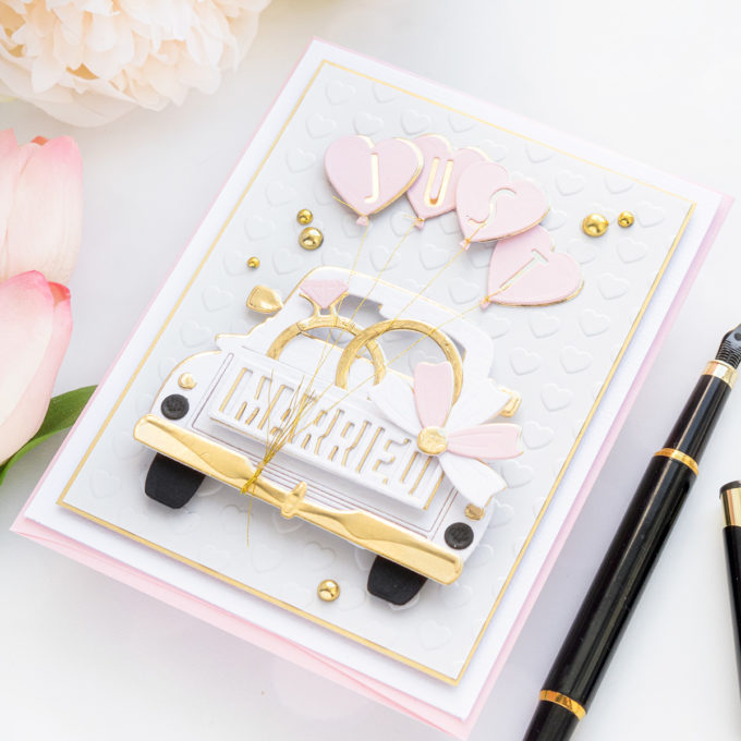 Spellbinders | Truck Wedding Cards with April Club Dies. Video tutorial by Yana Smakula #cardmaking #Spellbinders #SpellbindersClubKits #NeverStopMaking #DieCutting #WeddingCard