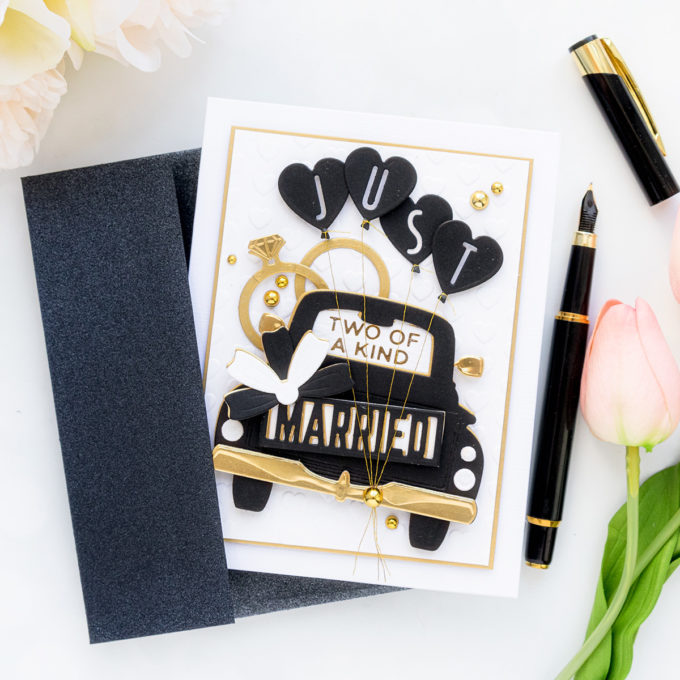 Spellbinders | Truck Wedding Cards with April Club Dies. Video tutorial by Yana Smakula #cardmaking #Spellbinders #SpellbindersClubKits #NeverStopMaking #DieCutting #WeddingCard