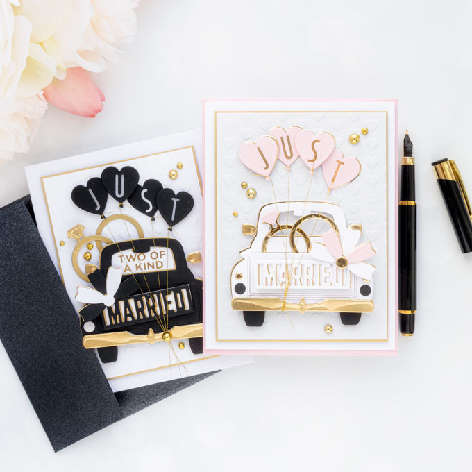 Spellbinders | Truck Wedding Cards with April Club Dies. Video tutorial by Yana Smakula #cardmaking #Spellbinders #SpellbindersClubKits #NeverStopMaking #DieCutting #WeddingCard