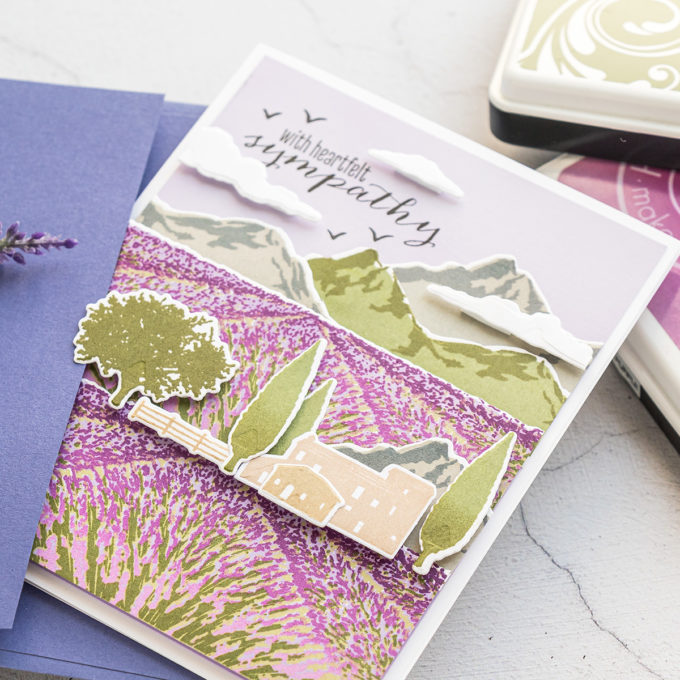 Hero Arts | Lavender Field Heroscape | Color Layering Card With Yana Series. Video tutorial by Yana Smakula #cardmaking #heroarts #colorlayering #stamping