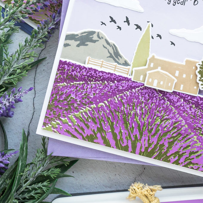 Hero Arts | Lavender Field Heroscape | Color Layering Card With Yana Series. Video tutorial by Yana Smakula #cardmaking #heroarts #colorlayering #stamping