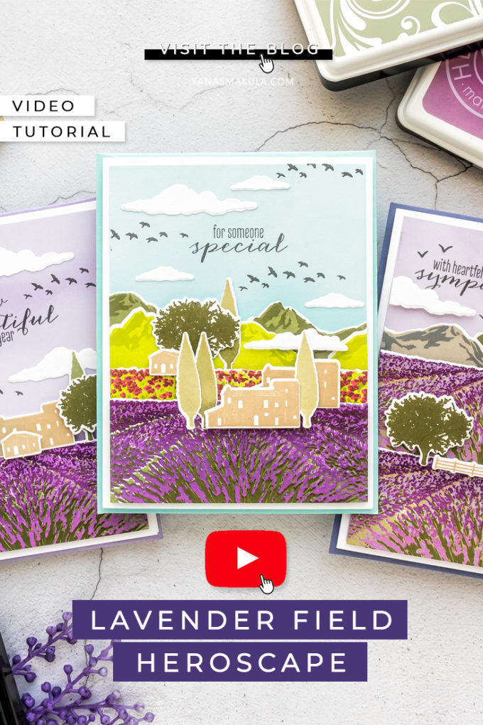 Hero Arts | Lavender Field Heroscape | Color Layering Card With Yana Series. Video tutorial by Yana Smakula #cardmaking #heroarts #colorlayering #stamping