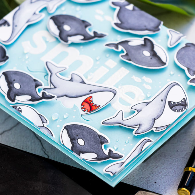 MFT Stamps | Shark Smile Greeting Card. Video tutorial by Yana Smakula #cardmaking #MFTstamps #stamping 