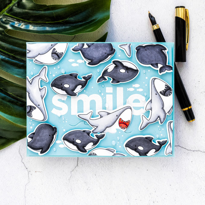 MFT Stamps | Shark Smile Greeting Card. Video tutorial by Yana Smakula #cardmaking #MFTstamps #stamping 