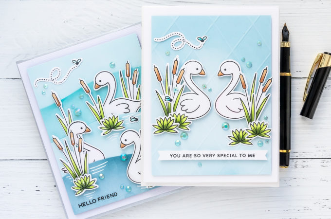 Pretty Pink Posh | Water Scene Cards with Pond Friends Stamps. Video tutorial by Yana Smakula #PrettyPinkPosh #cardmaking #stamping