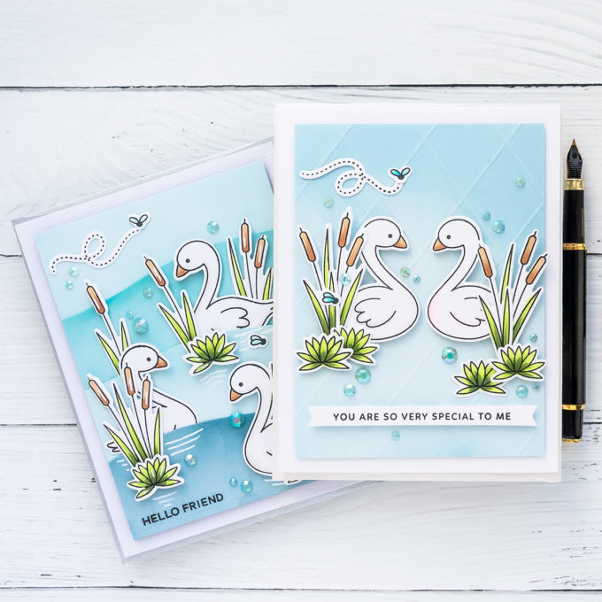 Pretty Pink Posh | Water Scene Cards with Pond Friends Stamps. Video tutorial by Yana Smakula #PrettyPinkPosh #cardmaking #stamping