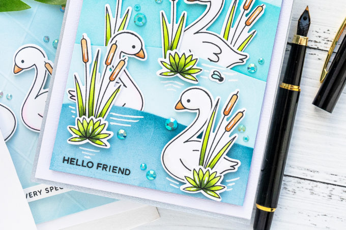 Pretty Pink Posh | Water Scene Cards with Pond Friends Stamps. Video tutorial by Yana Smakula #PrettyPinkPosh #cardmaking #stamping