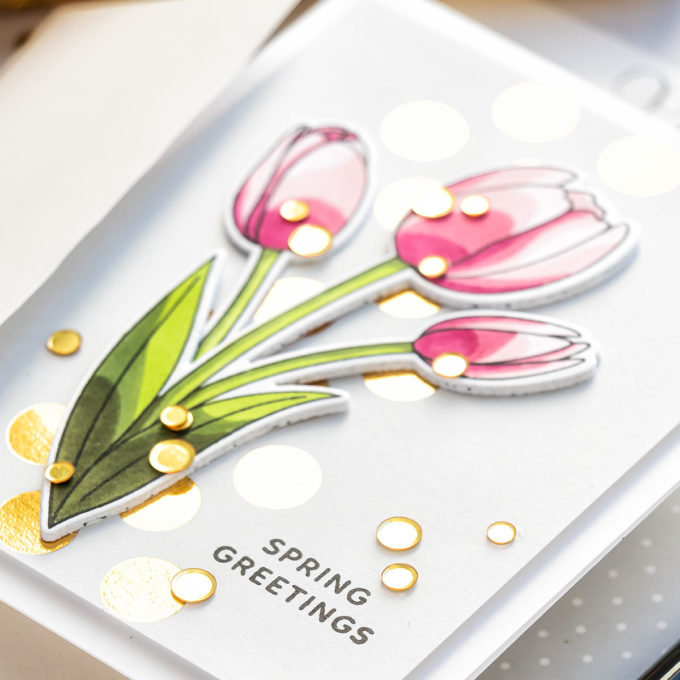 Pretty Pink Posh | Spring Tulips Copic Colored Greetings cards by Yana Smakula Featuring: Magnolia Flowers and Crocus Flowers stamp sets from Pretty Pink Posh #PrettyPinkPosh #Cardmaking #Stamping #CopicColoring