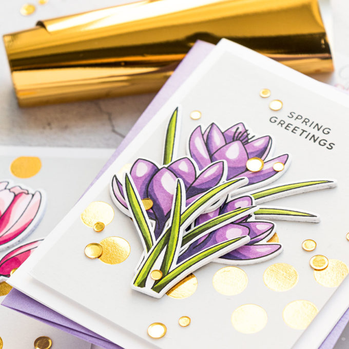 Pretty Pink Posh | Spring Tulips Copic Colored Greetings cards by Yana Smakula Featuring: Magnolia Flowers and Crocus Flowers stamp sets from Pretty Pink Posh #PrettyPinkPosh #Cardmaking #Stamping #CopicColoring
