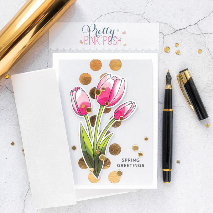 Pretty Pink Posh | Spring Tulips Copic Colored Greetings cards by Yana Smakula Featuring: Magnolia Flowers and Crocus Flowers stamp sets from Pretty Pink Posh #PrettyPinkPosh #Cardmaking #Stamping #CopicColoring