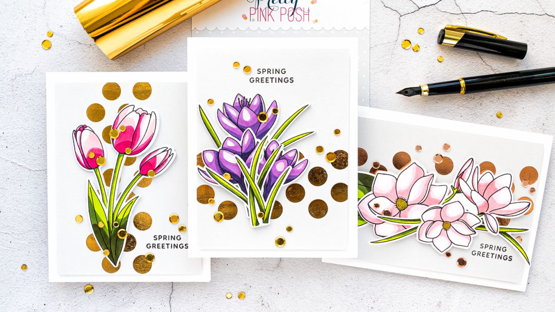 Pretty Pink Posh | Spring Tulips Copic Colored Greetings cards by Yana Smakula Featuring: Magnolia Flowers and Crocus Flowers stamp sets from Pretty Pink Posh #PrettyPinkPosh #Cardmaking #Stamping #CopicColoring