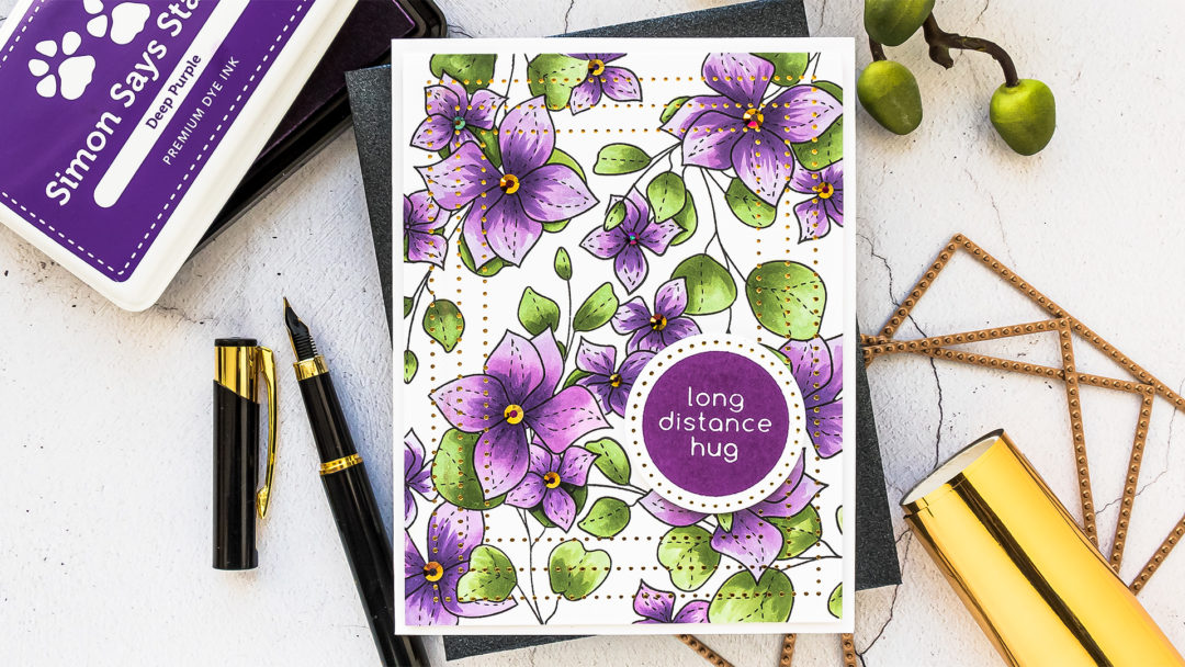 Simon Says Stamp | Pattern Stamping with Masking Paper featuring Simon Says Clear Stamps Spring Flowers 4 stamp set. Long Distance Hug Card by Yana Smakula #SimonSaysStamp #Cardmaking #Stamping #HandmadeCard