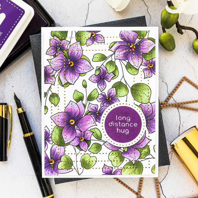 Simon Says Stamp | Pattern Stamping with Masking Paper featuring Simon Says Clear Stamps Spring Flowers 4 stamp set. Long Distance Hug Card by Yana Smakula #SimonSaysStamp #Cardmaking #Stamping #HandmadeCard