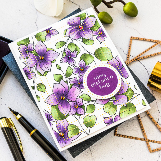 Simon Says Stamp | Pattern Stamping with Masking Paper featuring Simon Says Clear Stamps Spring Flowers 4 stamp set. Long Distance Hug Card by Yana Smakula #SimonSaysStamp #Cardmaking #Stamping #HandmadeCard