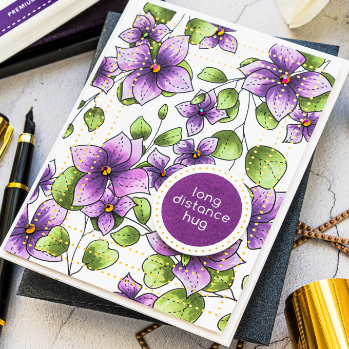 Simon Says Stamp | Pattern Stamping with Masking Paper featuring Simon Says Clear Stamps Spring Flowers 4 stamp set. Long Distance Hug Card by Yana Smakula #SimonSaysStamp #Cardmaking #Stamping #HandmadeCard