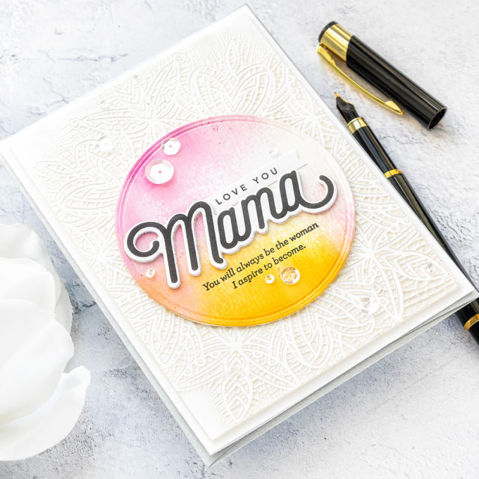 Simon Says Stamp | I Love You Mama Card by Yana Smakula featuring LOVE YOU MAMA CZ18, HEART MANDALA SSST121393 and Tonic RUSSIAN WHITE Nuvo Crackle Mousse 1397n #SimonSaysStamp #Cardmaking #Handmadecard