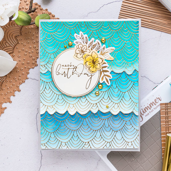 Hot Foil Stamping & Watercolor techniques combined with Spellbinders Glimmer Hot Foil System and Jane Davenport Mermaid Markers. Video tutorial by Yana Smakula #cardmaking #handmadecards #GlimmerHotFoilStaming #NeverStopMaking