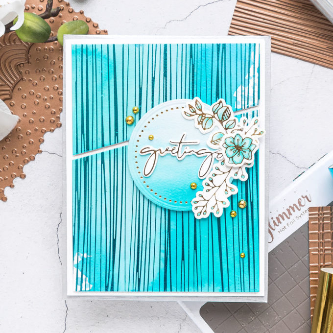 Hot Foil Stamping & Watercolor techniques combined with Spellbinders Glimmer Hot Foil System and Jane Davenport Mermaid Markers. Video tutorial by Yana Smakula #cardmaking #handmadecards #GlimmerHotFoilStaming #NeverStopMaking