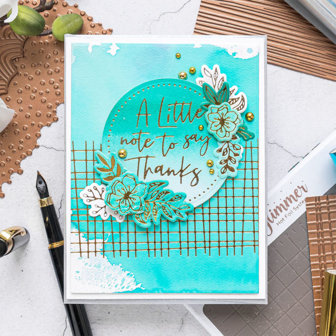 Hot Foil Stamping & Watercolor techniques combined with Spellbinders Glimmer Hot Foil System and Jane Davenport Mermaid Markers. Video tutorial by Yana Smakula #cardmaking #handmadecards #GlimmerHotFoilStaming #NeverStopMaking
