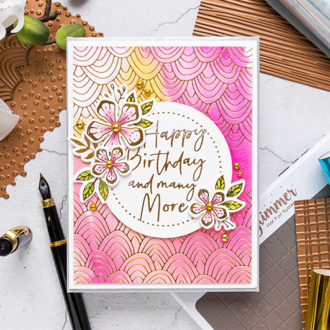 Hot Foil Stamping & Watercolor techniques combined with Spellbinders Glimmer Hot Foil System and Jane Davenport Mermaid Markers. Video tutorial by Yana Smakula #cardmaking #handmadecards #GlimmerHotFoilStaming #NeverStopMaking
