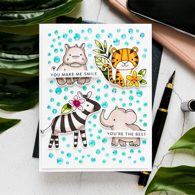 Jungle Cards with Pretty Pink Posh. Video tutorial by Yana Smakula #cardmaking #prettypinkposh #stamping #copiccoloring