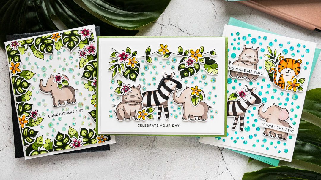 Jungle Cards with Pretty Pink Posh. Video tutorial by Yana Smakula #cardmaking #prettypinkposh #stamping #copiccoloring