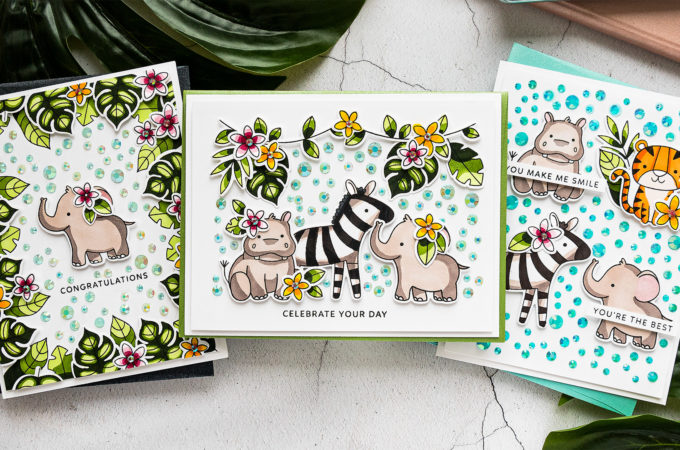 Jungle Cards with Pretty Pink Posh. Video tutorial by Yana Smakula #cardmaking #prettypinkposh #stamping #copiccoloring