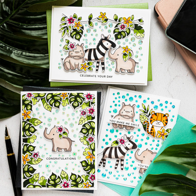 Jungle Cards with Pretty Pink Posh. Video tutorial by Yana Smakula #cardmaking #prettypinkposh #stamping #copiccoloring