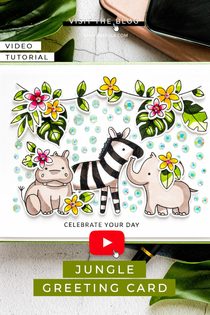 Jungle Cards with Pretty Pink Posh. Video tutorial by Yana Smakula #cardmaking #prettypinkposh #stamping #copiccoloring