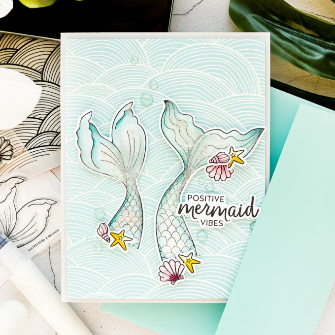 Simon Says Stamp | Positive Mermaid Vibes handmade card by Yana Smakula. Video tutorial #cardmaking #simonsaysstamp #ssssendacard #sssunitedwestand #SSSSendHappiness