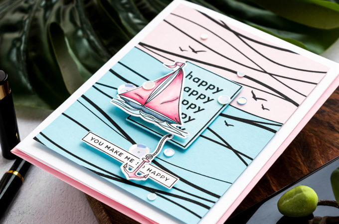 Simon Says Stamp | Abstract Sailboat Card featuring WAVES sss101982, YOUR LIGHT sss101999 and CZ Design HAPPY DAYS czs54 stamp sets #SimonSaysStamp #Cardmaking #Stamping #HandmadaCard